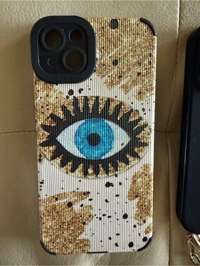 Eye Graphic Glitter & Blue Accent Phone Wallet Case